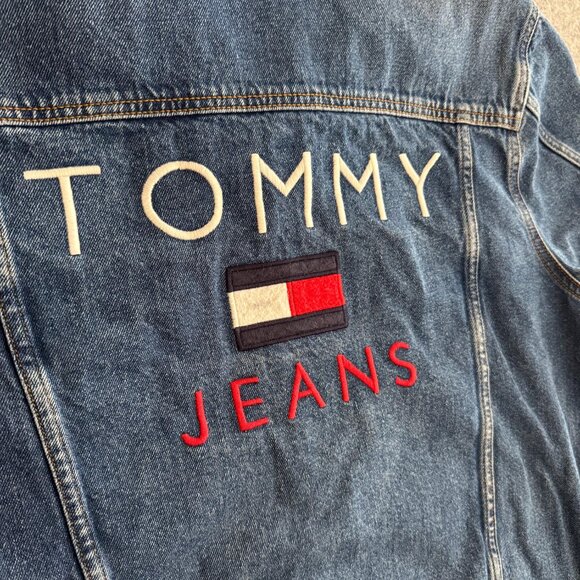 Tommy Hilfiger Embroidered Denim Jacket Flag Lined Medium - Picture 6 of 8
